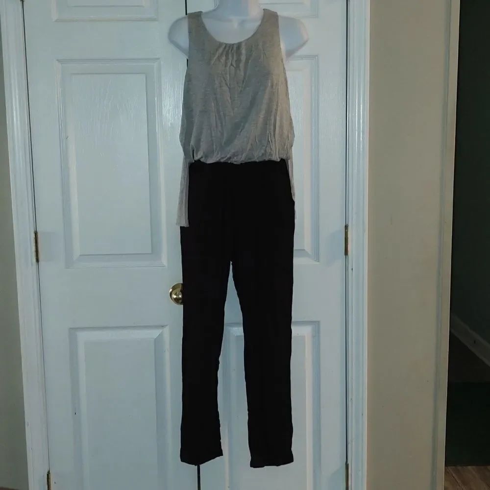 Elevenses gray and black sleeveless long pant romper pantsuit Sz XS EUC